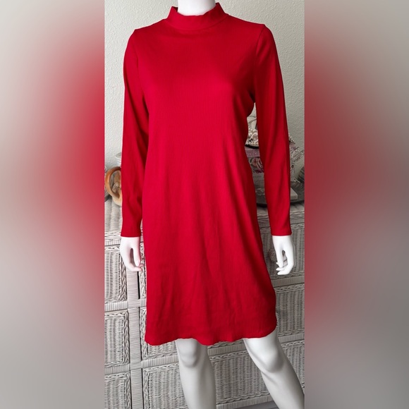 Modcloth Dresses & Skirts - ModCloth Ribbed Knit Modest Dress Mock Neck Long Sleeves in Red color Size 2X
